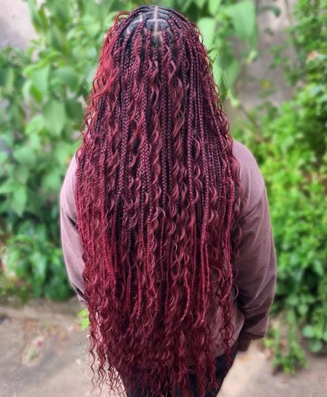 Burgundy Knotless Braids with Curls in Between Burgundy Knotless, Knotless Braid Hairstyles, Knotless Braids Hairstyles, Red Box Braids, Knotless Braid, Colored Braids, Goddess Braids Hairstyles, Braided Styles, Box Braids Hairstyles For Black Women