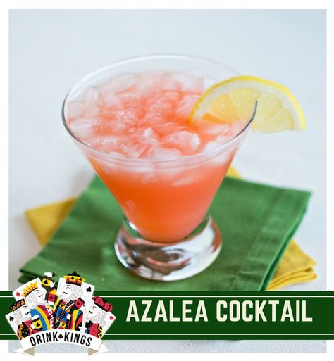 AZALEA COCKTAIL - a blend of gin, pineapple juice, lemon juice and grenadine. #Augusta #themasters Azalea Drink, Gin Pineapple, Azalea Cocktail, Azalea Plant, Gin Ingredients, Masters Party, Coconut Rum Drinks, Vodka Sunrise, Easy Mixed Drinks