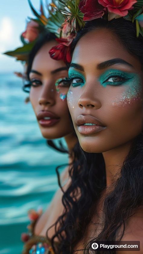 Tropical Halloween Costume, Te Fiti Makeup, Moana Inspired Makeup, Tiki Makeup, Tropical Makeup Look Hawaii, Island Makeup Look, Hawaii Makeup Look, Tropical Makeup Look, Hawaiian Makeup