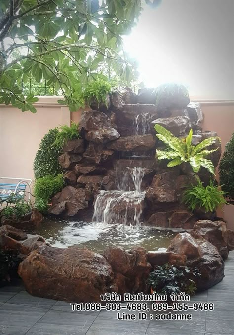 Outdoor Gardens Design Landscaping, Small Garden Waterfalls, Waterfall Landscaping, Backyard Water Fountains, Kolam Air, Garden Pond Design, Garden Water Fountains, Fountains Backyard, Diy Garden Fountains