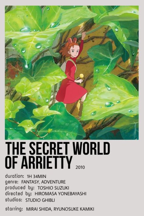 The Secret World of Arrietty | minimalist poster The Secret World Of Arrietty, Studio Ghibli Poster, Animated Movie Posters, Secret World Of Arrietty, Polaroid Poster, Anime Printables, The Secret World, Minimalist Movie Poster, Anime Watch