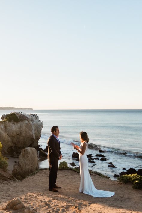 Elopement Ceremony Beach Elopement Ceremony Set Up, Malibu Elopement, Small Beach Elopement Ceremony, Wedding On A Cliff Ocean, Wedding On Cliff Beach, Beach Cliff Wedding Ceremony, Southern California Beaches, Malibu Beaches, Intimate Wedding Ceremony