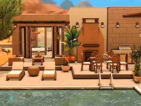 Sims 4 Houses Desert, Sims 4 Modern Desert House, Sims 4 Southwestern Cc, Sims 4 Dessert House, Sims 4 Desert Luxe, Sims 4 Desert House, Backyard Secret Garden, Desert Modern House, Zen Garden Backyard