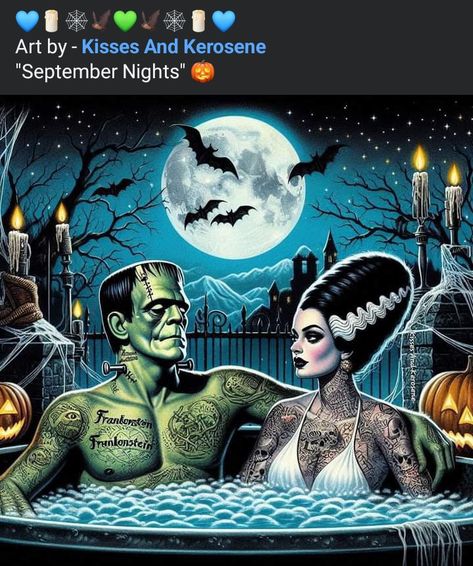 Frankenstein And Bride Art, Frankenstein And The Bride, Bride Of Frankenstein Art, Frankenstein Quotes, Frankenstein And Bride, I Frankenstein, Frankensteins Monster, Classic Monster Movies, Halloween Pin Up