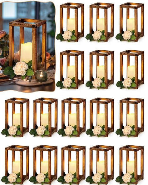 PRICES MAY VARY. Quantity and Size: you will receive 16 pieces of lantern candle holders and 16 pieces of flameless decorative LED candles; Each lantern measures about 10.6 x 5.5 x 5.5 inches and each LED candle is about 5 x 3 x 3 inches, proper size for you to use Solid Material: the farmhouse lanterns home decoration is made of wood material, sturdy and stable in structure, smooth in surface, not easy to break, deform, reusable and suitable for long time use; Please note that you need to assem Candles For Wedding, Wedding Lantern, Lantern Centerpiece, Lantern Set, Wooden Candle, Candle Lantern, Rustic Wedding Centerpieces, Led Candles, Rustic Wedding