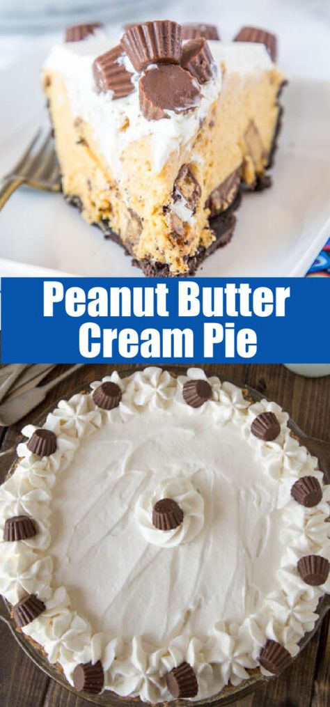 Butter Cream Pie Recipe, Pb Pie, Peanut Butter Pie Recipe No Bake, No Bake Peanut Butter Pie, Peanut Butter Cream Pie, Icebox Desserts, Peanut Butter Cream, No Bake Peanut Butter, Apple Cobbler