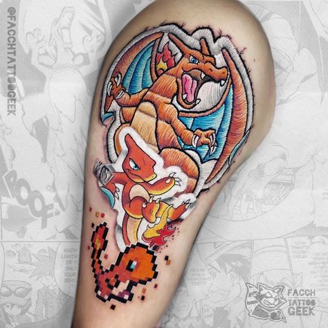 Patch tattoo - 25 the Best Tattoo Artists | iNKPPL Pokemon Patch Tattoo, Pokemon Forearm Tattoo, Pokemon Patchwork Tattoo, Patches Tattoo Design, Pikachu Tattoo Design, Patch Tattoos, Charizard Tattoo, Pokemon Sleeves, Patch Tattoo