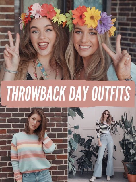 Decades Day Outfit Inspiration for Spirit Week Denim Day Spirit Week, Work Theme Days Dress Up, Blast From The Past Outfits, Throwback Day Outfits, Thursday Outfit Ideas, 90s Spirit Week Outfit, Decade Day Outfits Spirit Week, Ideas For Spirit Week, Throwback Thursday Outfits