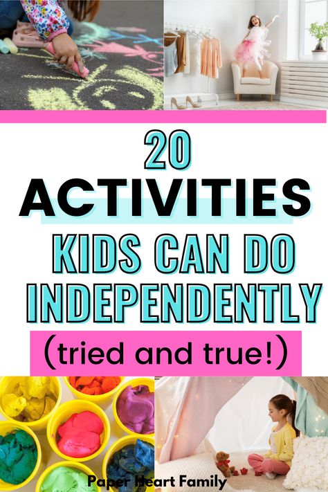 20 Independent Activities For Kids Who Can't Play Alone Summer Independent Activities For Kids, Independent Play For Preschoolers, Independent Kids Activities, No Prep Activities For Kids, Activities For 5 Year Boy, Things To Do With Toddlers At Home, Independent Play Activities, Outside Activities For Kids, Independent Toddler