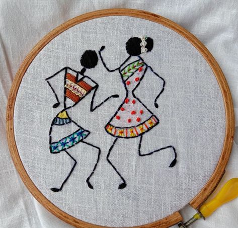 Warli Embroidery Design, Embrodiary Design Easy, Worli Painting, Yellow Kurti, Warli Painting, Kids Kurta, Warli Art, Bengali Art, Embroidery Hoop Crafts