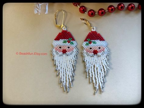 Fringe Beaded Earrings, Holiday Beading, Brick Stitch Earrings, Beaded Christmas Ornaments, Christmas Bead, Earrings Christmas, Holiday Earring, Stocking Stuffer Gifts, Beaded Jewelry Patterns