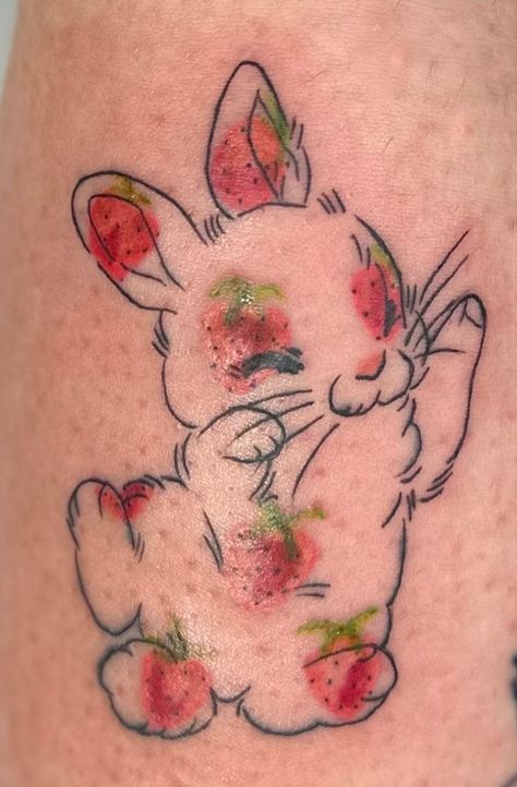 ❤️❤️❤️❤️❤️❤️❤️ Kawaii Face Tattoo, Strawberry Bunny Tattoo, Silly Little Tattoos, Cute Girly Tattoos, Kawaii Tattoo Ideas, Cutesy Tattoos, Color Tattoo Ideas, Kawaii Tattoos, Trippy Tattoo