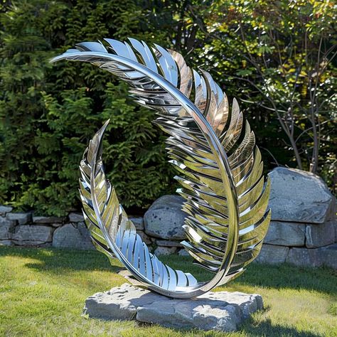 Stainless Steel Feather Art Sculpture Lawn Decoration - Garden Metal Sculpture - 3 Feather Sculpture, Fun Beauty Products, Metal Sculptures Garden, Yard Sculptures, Building Sketch, Lawn Art, Metal Yard Art, Decoration Garden, Feather Art