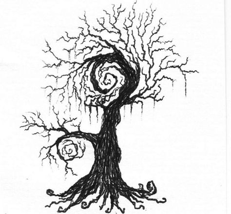 Tim Burton Tree Tattoo, Cool Tree Drawings, Goth Tree Tattoo, Tree Tattoo Aesthetic, Tim Burton Style Tattoo, Tim Burton Art Drawings, Tattoo Ideas Tim Burton, Tim Burton Aesthetic Drawing, Creepy Tree Tattoo