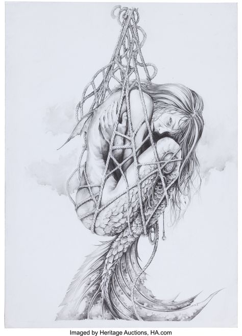 Aldo Perez Mermaids Volume 4 - A Gallery Girls Book "Mermaid" | Lot #14645 | Heritage Auctions Realistic Mermaid Drawing, Mermaid Sketch, Mermaid Tattoo Designs, Realistic Mermaid, Mermaid Artwork, Mermaid Illustration, Mermaid Drawings, Art Photography Portrait, Mermaid Pictures