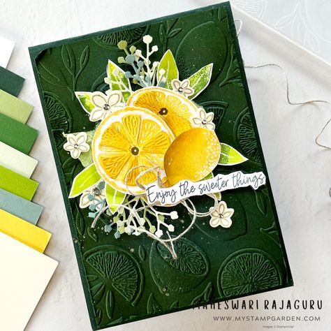 Su Sweet Citrus, Citrus Stamping, Sweet Citrus Stampin Up Cards, Stampin Up Birthday, Lime And Lemon, Fruit Cards, Stampin Up Birthday Cards, Handmade Thank You Cards, Out Of My Comfort Zone