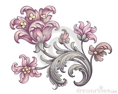 Carnation Drawing, Traditional Tattoo Flowers, Victorian Frame, Botanical Flower Art, Baroque Pattern, Tattoo Style Drawings, Baroque Art, Flower Sculptures, Hand Drawn Vector Illustrations