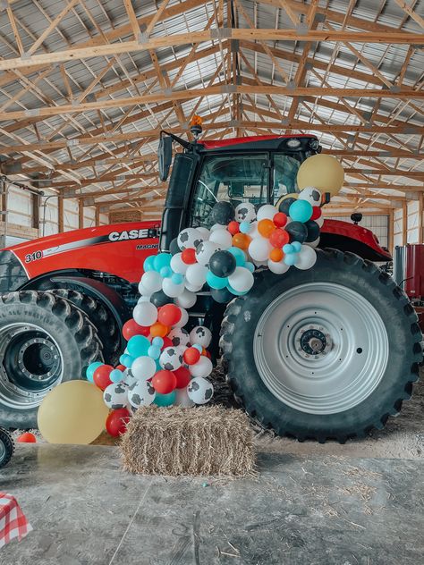 Two Year Old Tractor Theme Birthday, Tractor Balloon Garland, Tractor Party Balloon Arch, Farm Birthday Balloon Garland, Boho Tractor Party, Farm Animal Tractor Birthday Party, Tractor Pull Birthday Party, Tractor Birthday Balloons, Tractor Balloons