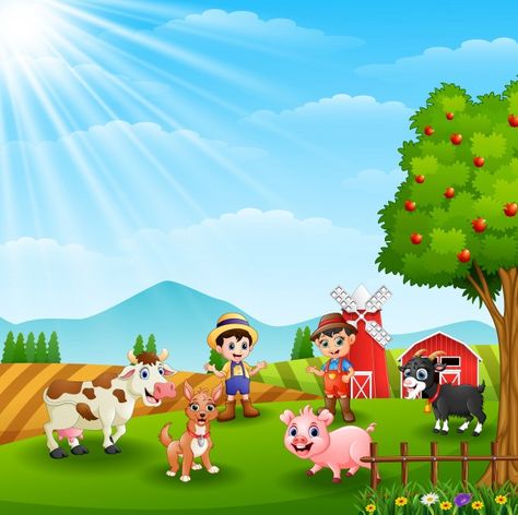 Dibujos animados de animales de granja en el campo | Vector Premium Young Farmers, Animal Activities, Illustration Cartoon, Farm Theme, Big Book, Cartoon Clip Art, Animal Quotes, Animal Memes, Animal Gifs