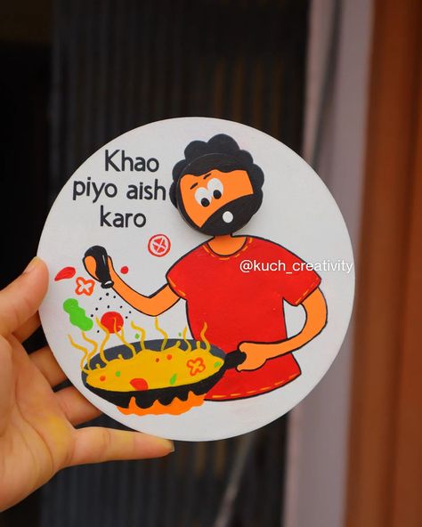 Share with a man who prepares delicious meals. 👨🏾‍🍳❤️ Fridge Magnets Diy Painting, Mouldit Art, Wooden Board Painting, Asthetic Paintings, Newspaper Art And Craft, Coaster Painting, Stall Decorations, Mdf Art, Wooden Work