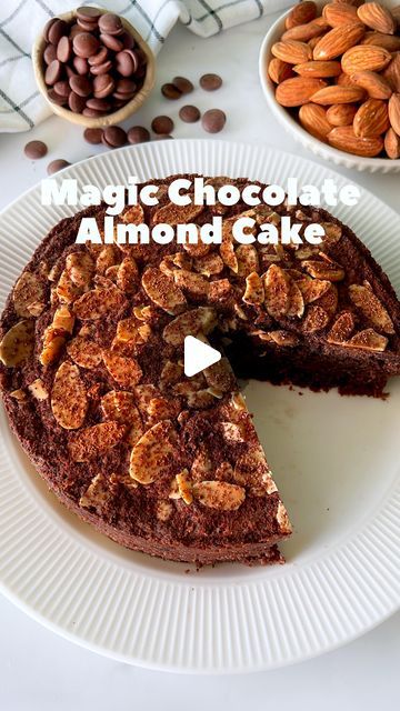 Pooja Ganeriwala on Instagram: "Recipe Post   Eggless Fudgy Chocolate Almond Cake (no baking powder or soda)   Ingredients  Melted butter - 100 g  Melted chocolate - 90 g  Powdered sugar - 100 g  Refined flour - 105 g  Almond flour or powdered almonds - 100 g Milk - 90 ml   Method  As shown in the video  Pan size - 6 inch  Baking temperature - 160°C Baking time - 35-40 mins  #chocolatealmondcake #egglessbaking #almondcake #egglessrecipes #Easycake #easybaking #bakingmadeeasy #easyrecipes #chocolatecake #egglesschocolatecake" Honey Almond Cake, Date Chocolate, Chocolate Almond Cake, Magic Chocolate, Eggless Chocolate Cake, Eggless Recipes, Eggless Baking, Pan Sizes, Chocolate Almond