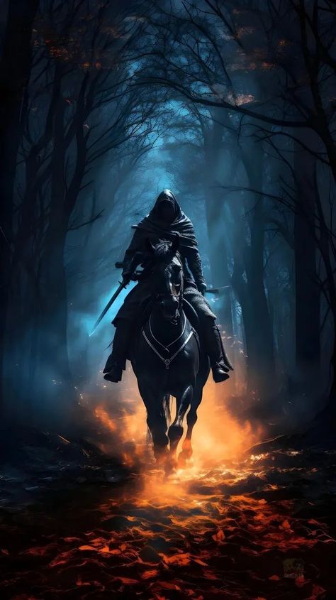 The Headless Horseman, Warrior Drawing, Grim Reaper Art, Action Photography, Headless Horseman, Surreal Photos, Gothic Fantasy Art, Horse Silhouette, Forest Path