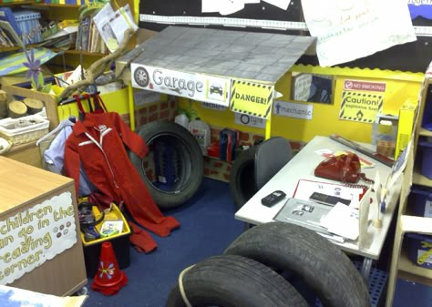 Garage role-play area classroom display photo - Photo gallery - SparkleBox Role Play Areas Eyfs, Eyfs Outdoor, Eyfs Outdoor Area, Eyfs Ideas, Transportation Unit, Role Play Areas, Play Corner, Dramatic Play Area, Dramatic Play Preschool