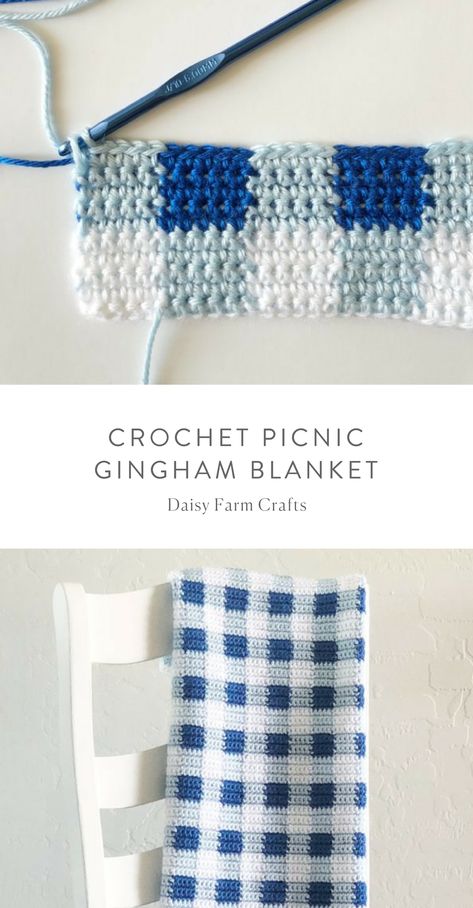 Free Pattern - Crochet Picnic Gingham Blanket #crochet Crochet Picnic, Crochet Gingham, Picnic Gingham, Gingham Blanket, Motifs Afghans, Modern Haken, Crocheted Afghans, Daisy Farm, Beau Crochet