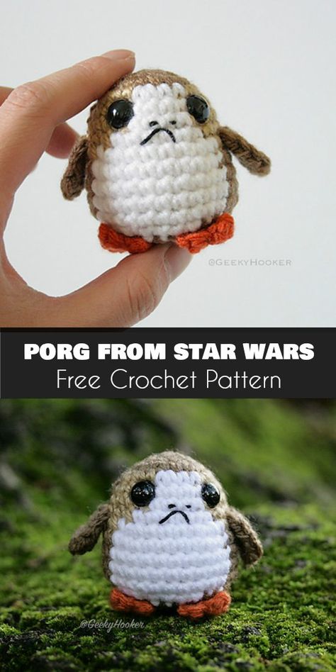 Amigurumi Porg from Star Wars: The Last Jedi [Free Crochet Pattern] Crocheted Star, Stuffed Crochet, Star Wars Crochet, Crocheted Animals, Spring Crochet, Star Wars The Last Jedi, Confection Au Crochet, Pola Amigurumi, The Last Jedi