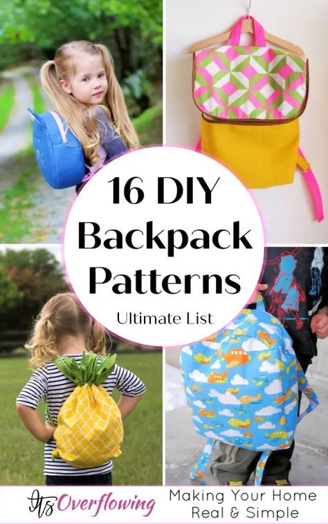 Free Backpack Sewing Pattern, Easy Diy Backpack, Kids Backpack Diy, Homemade Backpack, Kids Backpack Pattern, Backpack Patterns, Make A Backpack, Backpack Sewing Pattern, Baby Doll Diaper Bag