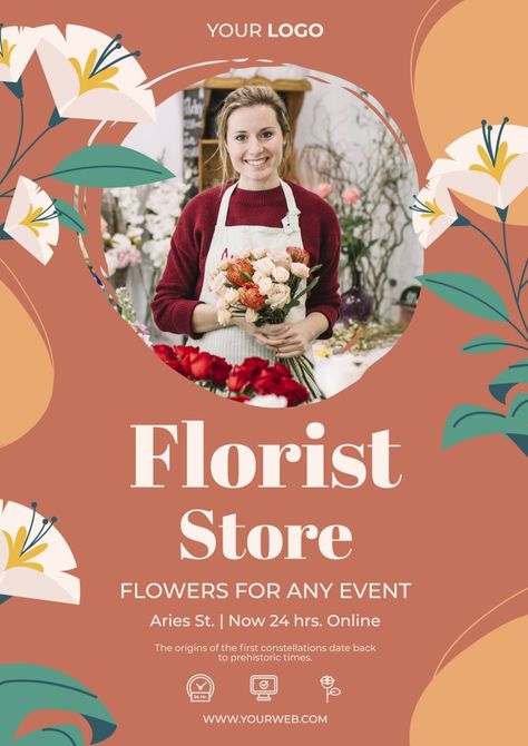 Floral Hand-drawn Florist Store Poster