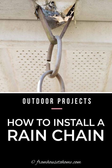 Learn all about what rain chains are, how you use them, and how to install them. Plus get lots of ideas and inspiration from the pictures of rain chains in front and backyards. | Garden Water Features, Fountains, Bird Baths, Ponds and Rain Chains Pictures Of Rain, How To Make A Rain Chain, Rain Chain Installation, Rain Chain Diy, Rain Chain Garden, Copper Rain Chains, Spring Clean Up, Rain Chains, House To Home