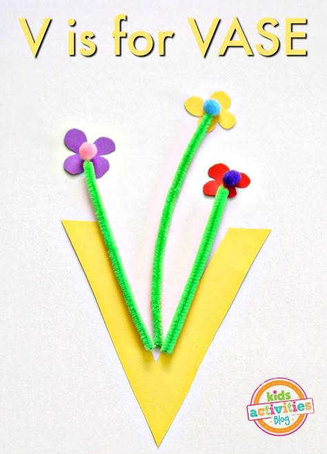 V Is For Vase, Letter V Crafts, Preschool Letter Crafts, Alphabet Letter Crafts, Letter Love, Box Creative, Mom Ideas, Craft Kids, Alphabet Crafts