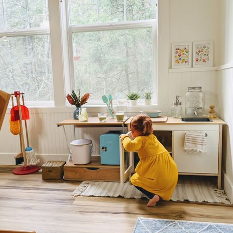 Ikea Play Kitchen Montessori, Montessori Ikea Kitchen, Montessori Play Kitchen, Montessori Kitchen, Ikea Play, Ikea Play Kitchen, Toddler Kitchen, Montessori Bedroom, Montessori Playroom