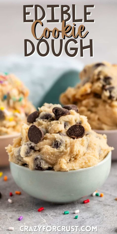 Diy Edible Cookie Dough, Easy Edible Cookie Dough, Vegan Cookie Dough Recipe, Edible Chocolate Chip Cookie Dough, Edible Cookie Dough Recipe, Cookie Dough Recipe, Crazy For Crust, Raw Cookie Dough, Vegan Cookie Dough