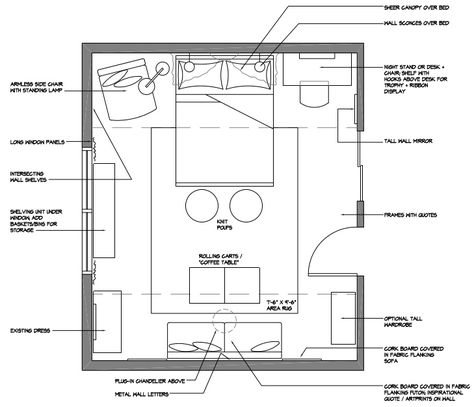 Love the layout Room Layout Bedroom Big, Bedroom Layout Plan With Dimensions, Bedroom Blueprint Layout, Motel Room Layout Floor Plans, Motel Room Layout, Bedroom Blueprint, Teen Bedroom Layout, Charcoal Bedroom, Teen Bedroom Makeover