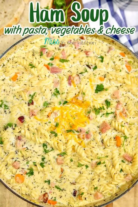 Ham Veggie Soup, Ham And Pasta Soup Recipes, Ham And Rice Soup Recipes, Ham Noodle Soup, Ham Dumplings Recipe, Ham And Noodle Soup, Soup With Ham In It, Recipes With Ham Chunks, Recipes Using Ham Stock