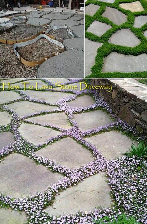 38+ Creative Patio & Garden Floor Decorating Ideas With Patterns For 2020 How To Make Lava, Simple Landscaping, House Ranch, Stone Driveway, نباتات منزلية, House Simple, Garden Floor, Garden Paving, Patio And Garden