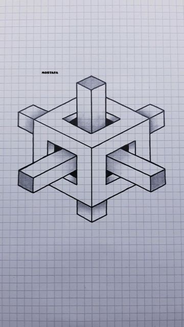 Square Drawings Doodles, Visual Illusion Art, Dot Drawings, Graph Drawing, Optical Illusions Drawings, How To Draw 3d, Geometric Shapes Drawing, Square Drawing, Draw 3d