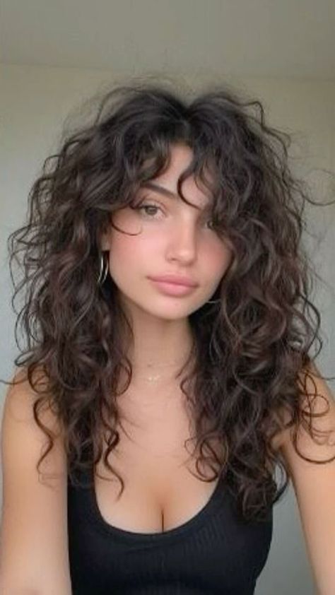 The Best Butterfly Haircut Ideas for Girls Curly Face Frame Layers, Layered 2c Curly Hair, Shaggy Layers Curly Hair, Long Layers On Wavy Curly Hair, Naturally Curly Shag Haircut Long, 2b 2c Haircut Layers, 2b Curly Hair Haircuts Long, Curly Arab Hair, 2b Shag Haircut