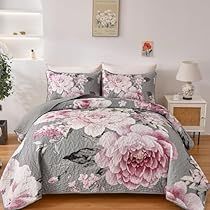 King Size Quilt Sets, Bedding Floral, Cama Queen Size, Botanical Flowers Print, Floral Bedspread, Solid Quilt, King Size Bedding Sets, Grey Quilt, Pink Quilts