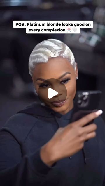 VoiceOfHair ®️ on Instagram: "Creating platinum blonde bombshells😍⁣ ⁣ @SteptheBarber has been showing out with these cut and color transformations🔥 It takes a certain level of skill to acheive the perfect blonde on every skin tone and he gets it right every time👏🏾 All of them look so gorgeous ❤️⁣ ⁣ Could you see yourself rocking this look?✨ #voiceofhair ⁣ ⁣ #atlbarber #atlantabarber #platinumhair #pixiecut #undercutdesign #shorthaircut #platinumblonde #transformationtueaday #bigchop" Platinum Fade Black Women, Platinum 4c Hair, Blonde Short Haircuts For Women, Blonde To Black Hair Transformation, Platinum Blonde Pixie Black Women, Platinum Pixie Cut Black Women, Platinum Blonde Hair Black Women, Platnum Blonde, Shades Of Blonde Hair Color