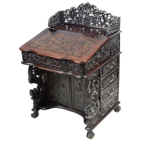 19th Century Chinese Hardwood Davenport Painting Wooden Furniture, White Furniture Living Room, Carved Furniture, Victorian Furniture, Ornate Furniture, Gothic Home Decor, Furniture Styles, Beautiful Furniture, Rustic Furniture