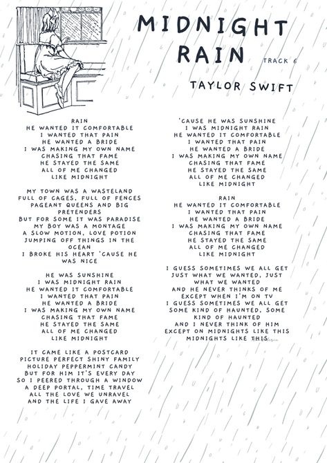 Midnight Rain Taylor Swift, Midnight Song, Midnights Taylor Swift, Midnights Taylor, Blondie Girl, Posters Aesthetic, Taylor Swift Song Lyrics, Midnight Rain, Bulletin Journal Ideas