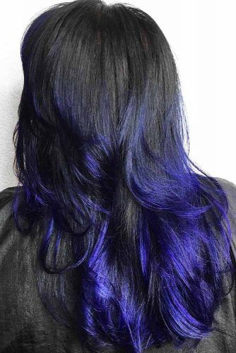 Blue Ends On Black Hair, Hair Color Combinations, Blue Black Hair Color, Hair Color Pictures, Navy Hair, Hair Tricks, Purple Ombre Hair, Dyed Hair Blue, Blue Black Hair