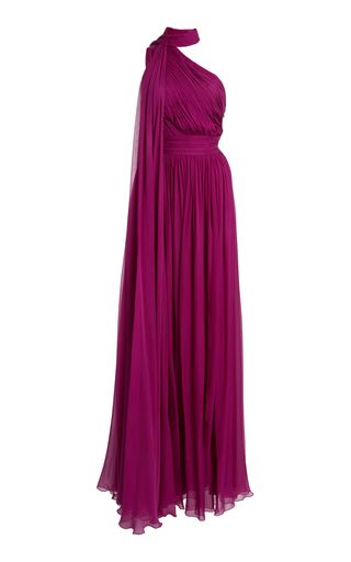 Find ZUHAIR MURAD Scarf-detailed Silk Chiffon Maxi Dress Fr 38 on Editorialist. At Zuhair Murad; a thousand hours of devoted labor—sometimes more—go into the making of each red carpet-ready dress.This dress is crafted from fluid silk chiffon into a one-shoulder; scarf-tied neck design elegantly pleated through its bodice and waist. New Look Clothes, Print Chiffon Maxi Dress, Stylish Work Attire, Silk Chiffon Dress, Royal Outfits, Prom Dress Inspiration, Chiffon Gown, Zuhair Murad, Chiffon Maxi