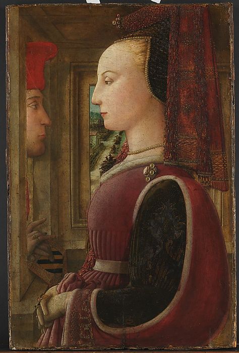 Fra Filippo Lippi (Italian, ca. 1406–1469). Portrait of a Woman with a Man at a Casement, ca. 1440. The Metropolitan Museum of Art, New York. Marquand Collection, Gift of Henry G. Marquand, 1889 (89.15.19) Female Tattoos, Portrait Of A Woman, Italian Art, Medieval Art, Chiaroscuro, Tempera, 15th Century, Art Plastique, Metropolitan Museum Of Art