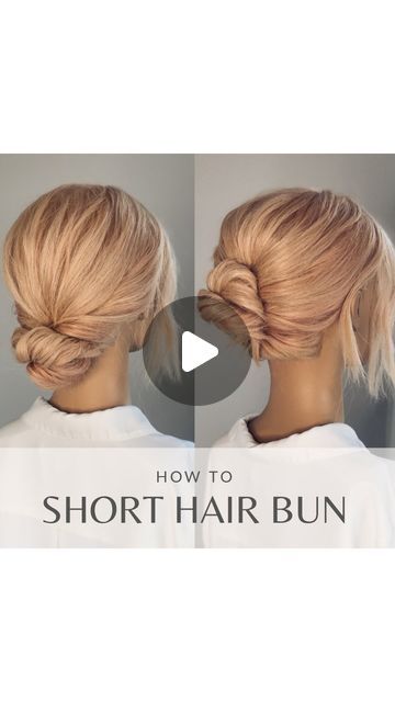 Melbourne Bridal Hairstylist/Educator on Instagram: "♡ short hair buns ♡   I love creating on shorter hair lengths! Here are two ideas of how to style a short hair bun.   First we have the soft low bun. Twists are our friend when creating updos on shorter lengths as they hold the shorter layers in.  Padding is also a great help as it can make the appearance of more hair by filling out the hair we do have to work with.. Here we have our soft low bun   This next is a sleeker mid bun created simply by inverting a pony at the base, separating remaining hair into two before twisting and securing one piece then the other.  With this look I like to leave those short ends out for a modern feel.   Which is your fave, style 1 or 2? Let me know in the poll below.  If you’re interested in learning mor Wedding Hair For Guests Short Hair, Up Do On Short Hair, Loose Curl Low Bun, Messy Bun Short Hair Wedding, Low Bun Mid Length Hair Tutorial, Hair Bun For Layered Hair, Simple Low Bun Medium Hair, Formal Bun Hairstyles Short Hair, Wedding Guest Bun Hairstyles Short Hair