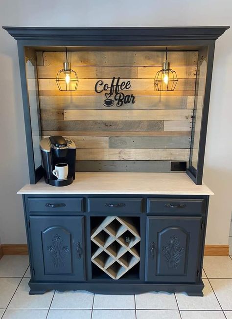 Coffee And Wine Bar, Coffee Bar Hutch, Credenza Shabby, Bar Hutch, Wine And Coffee Bar, Coffee/wine Bar, Diy Coffee Bar, Coffee Bar Design, Diy Home Bar