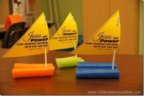 Pool Noodle Craft, Free Sunday School Lessons, Vacation Bible School Craft, Jesus Calms The Storm, Bible Activities For Kids, Bible Story Crafts, Sunday School Kids, Preschool Craft, Preschool Bible